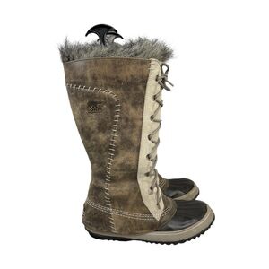 SOREL Cate The Great Waterproof Leather Faux Fur Tall Winter Boots Women’s Sz 9